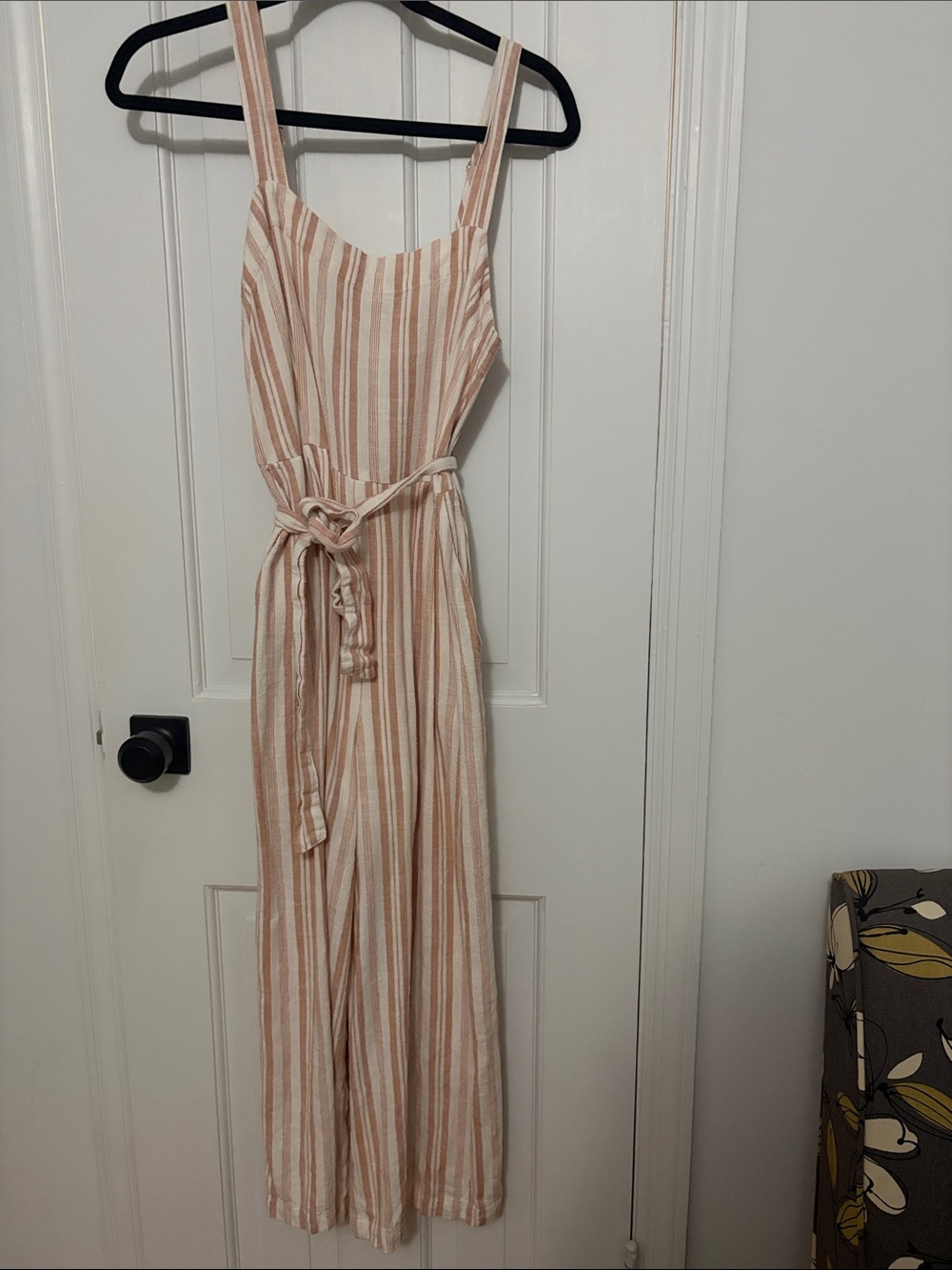 BE COOL Cream and Tan Striped Sleeveless Jumpsuit